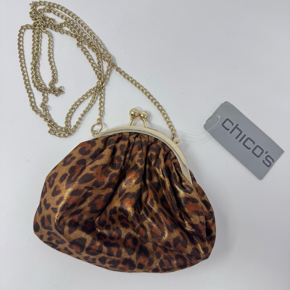 Vintage Chico’s Leopard print Crossbody Bag Evening Clutch chain Purse‎ NWT